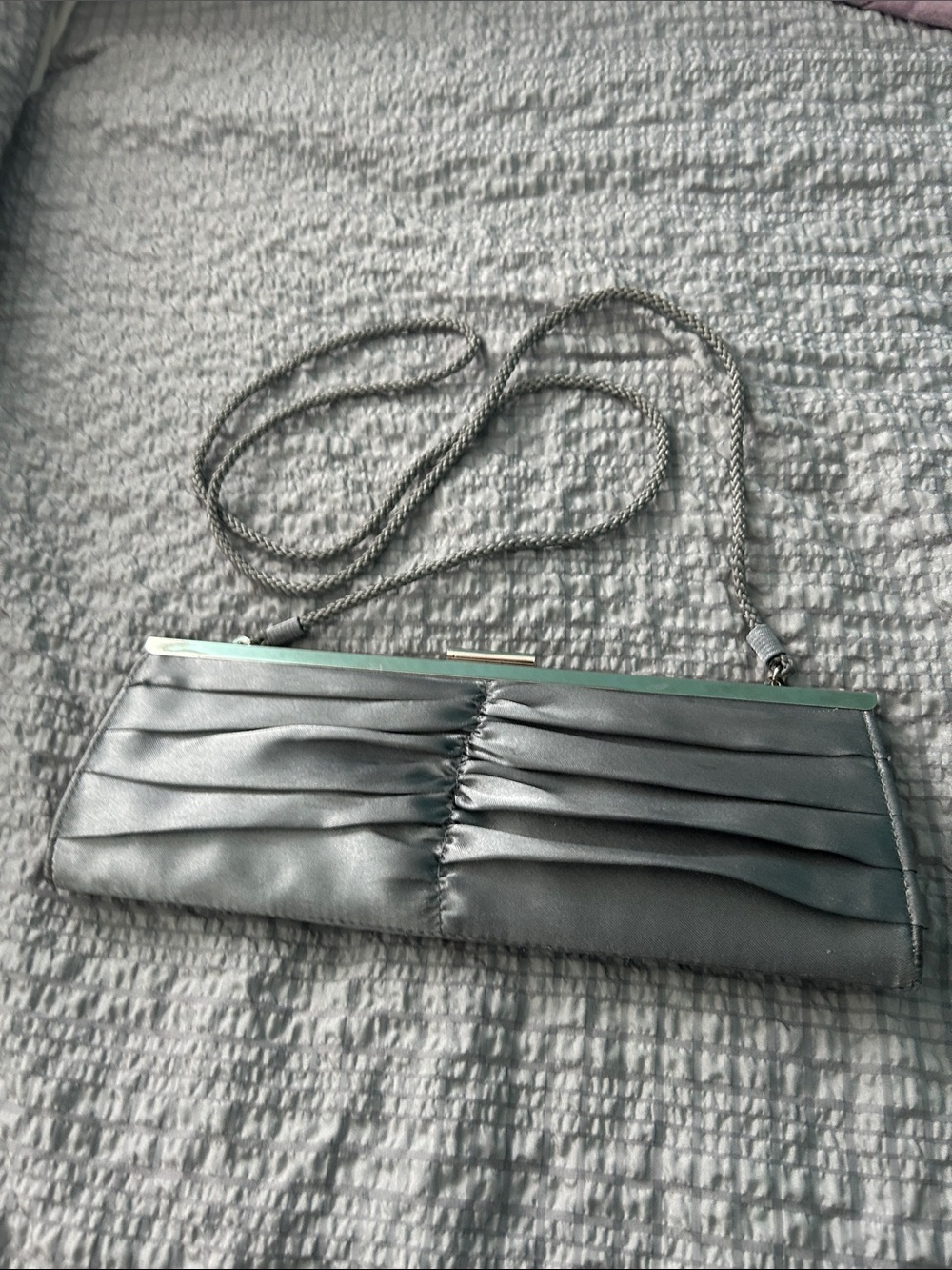 Target Gray  Satin Ruched Evening Clutch with  cloth strap
